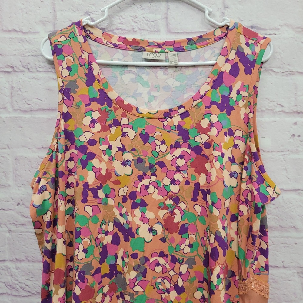 LOGO Lori Goldstein Floral Asymmetric Dress 1XP Midi Sleeveless Lace Cottagecore - Picture 3 of 8